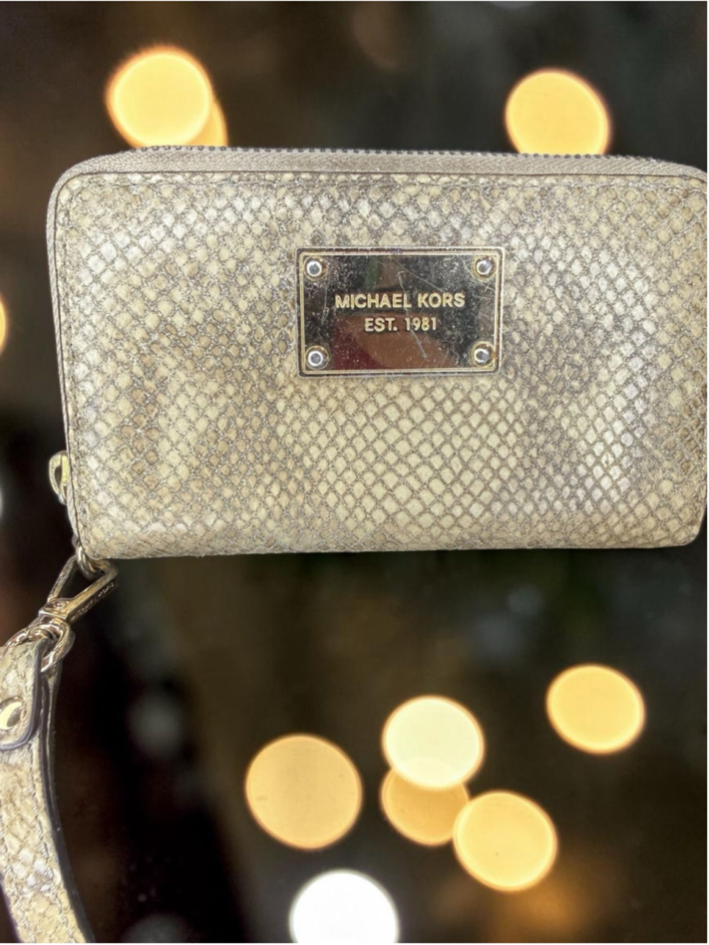 Michael Kors Metallic Silver Snake Embossed Zip Around Wallet